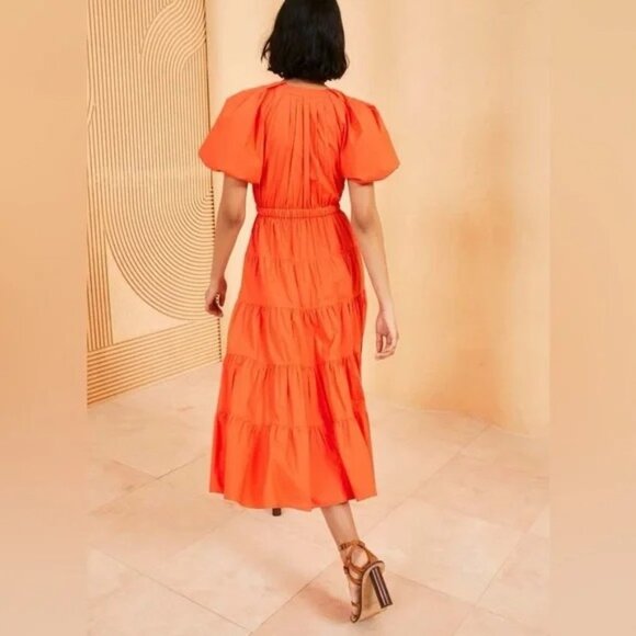 Ulla Johnson Olina Tiered Puff Sleeve Midi Poplin Dress Size 6 - Picture 2 of 12